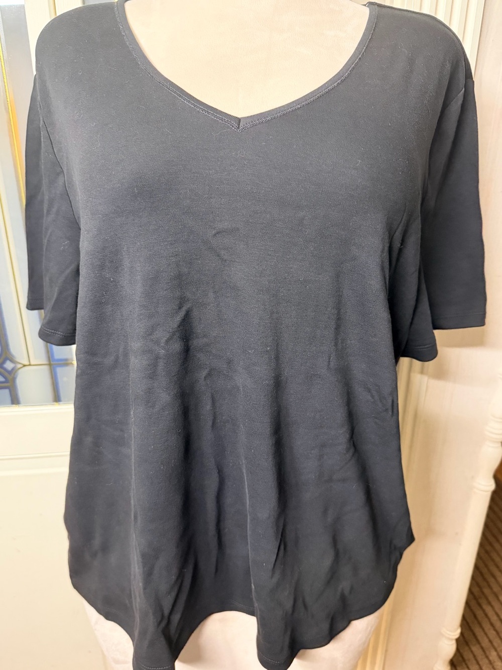 Liz Claiborne New York 3X Black 100% Cotton V Neck Top Plus Size Y2K